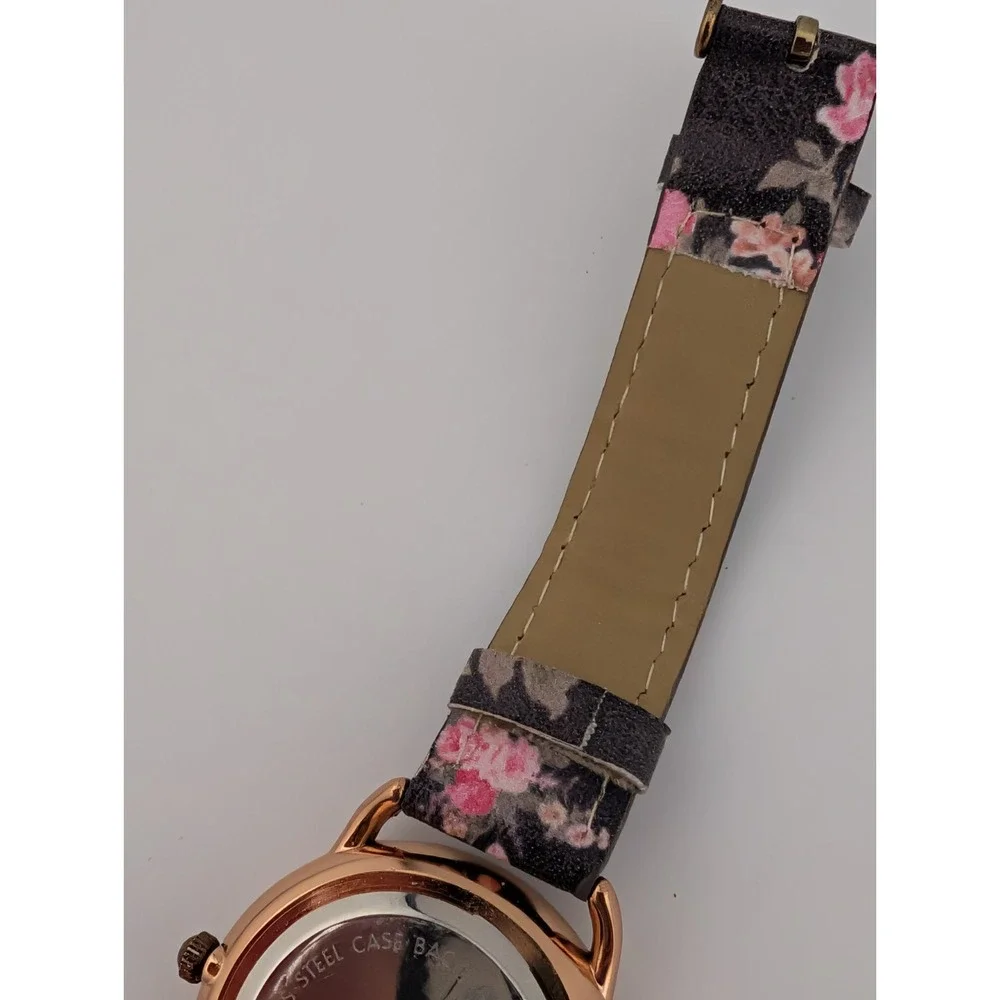 Kessaris Watch Women 33mm Rose Gold Case MOP Dial Floral‎ Band- New Battery